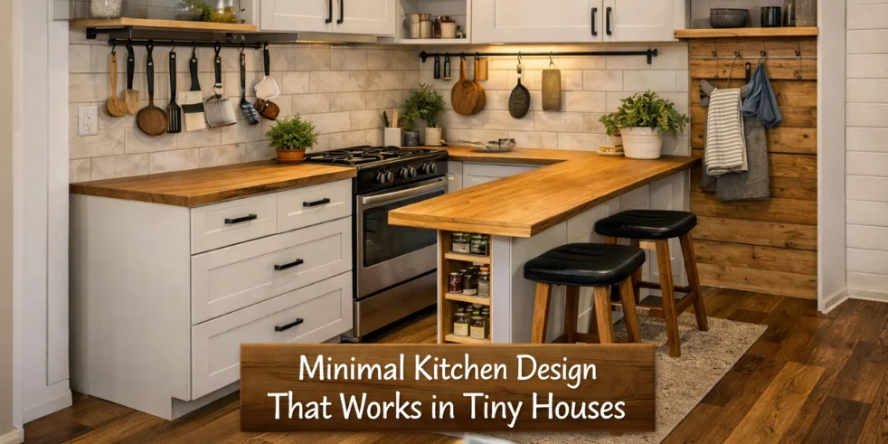Minimal kitchen design for tiny houses with compact storage