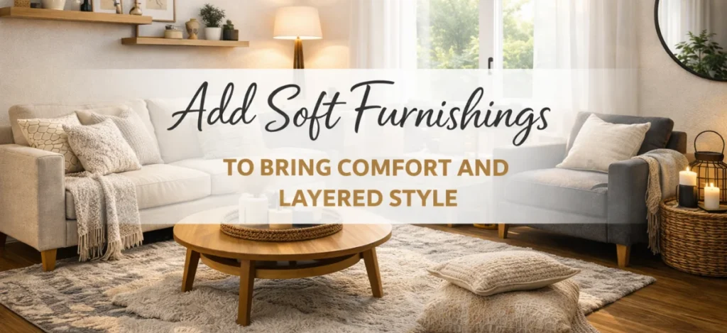 Soft furnishings like cushions and rugs for cozy layered interiors