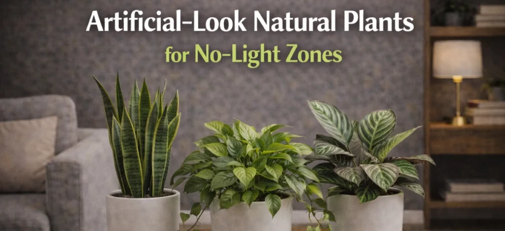 Natural looking indoor plants for no light areas