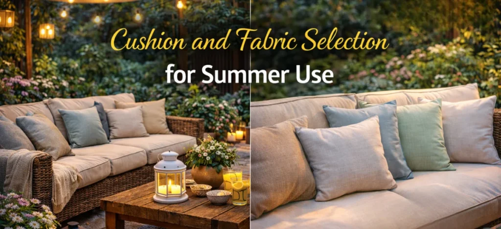Summer-friendly cushions and fabrics used in patio garden seating
