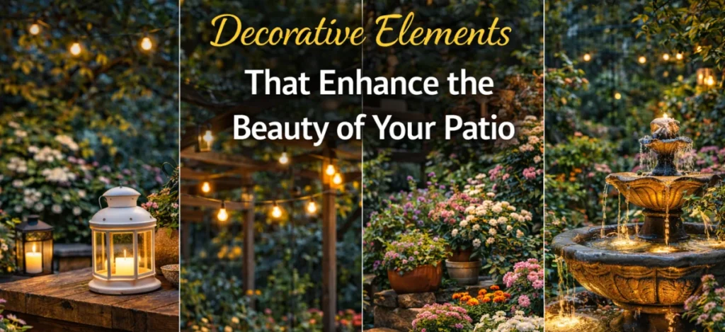 Decorative elements enhancing the beauty of an outdoor patio garden