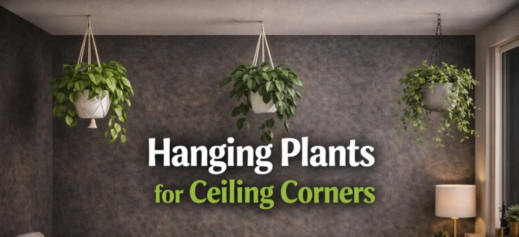 Hanging indoor plants for ceiling corner decoration