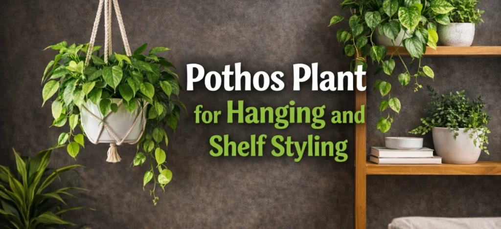 Pothos plant for hanging baskets and shelf styling indoors
