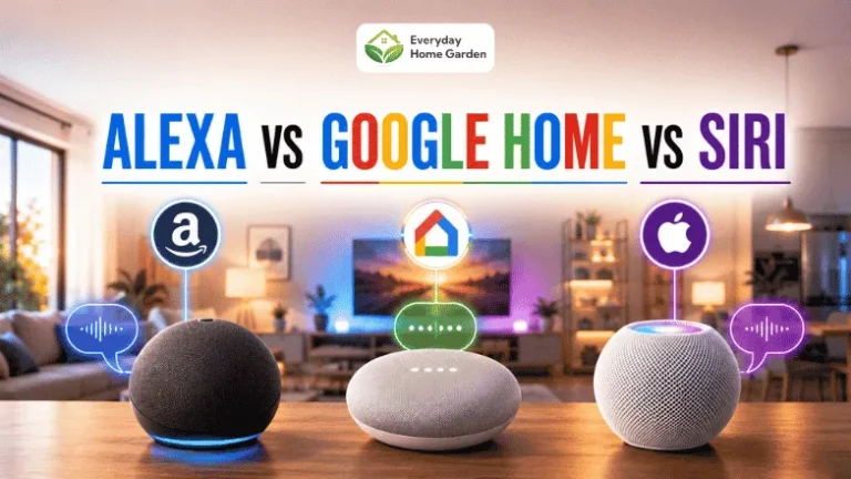 Alexa vs Google Home vs Siri smart home voice assistant comparison featured image for 2026 smart home automation guide
