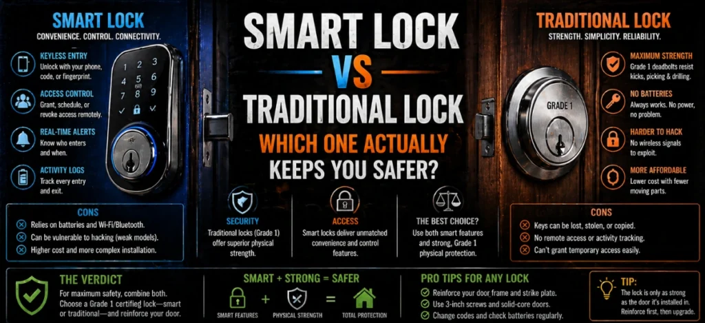 Smart lock vs traditional lock comparison for home safety